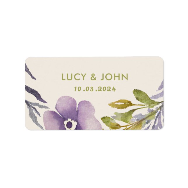 Étiquette Vintage Floral Wreath Mariage Lavender Lilac (Devant)