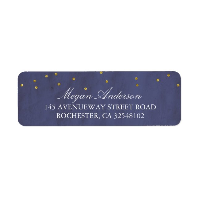 Étiquette Vintage Gold Confetti Mariage Marine (Devant)