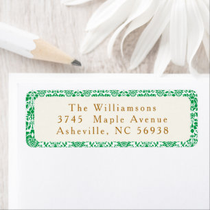 Étiquette Vintage Green Damask Festive Adresse de retour