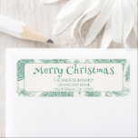 Étiquette Vintage Green Merry Christmas Line Art Adresse<br><div class="desc">Elégant vert Joyeux Noël Line Art étiquette de adresse de vacances. Avec vintage arrière - plan vert de ligne blanche d'eucalyptus feuilles et baies. Arrière - plan vintage beige blanc rétro.</div>