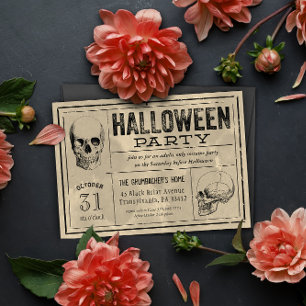 Étiquette vintage Halloween Party Invitation Skuls