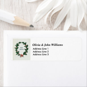 Étiquette Vintage Holly Wreath Christmas Adresse de retour