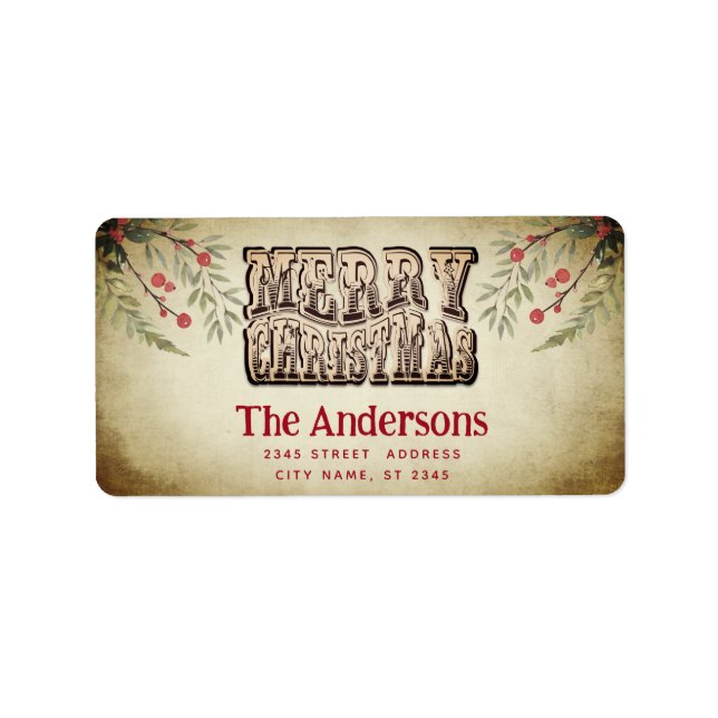 Étiquette Vintage Joyeux Noël botanique saint (Devant)