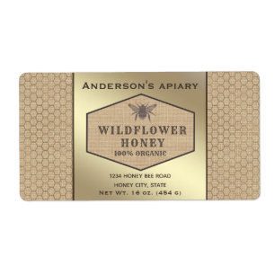 Étiquette Vintage lin rustique miel abeille miel pot de miel