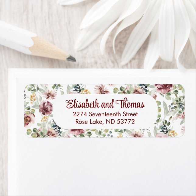 Étiquette Vintage mariage pastel roses adresse de retour (En situation)