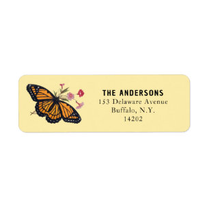 Étiquette Vintage Monarch Butterfly Yellow Adresse de retour