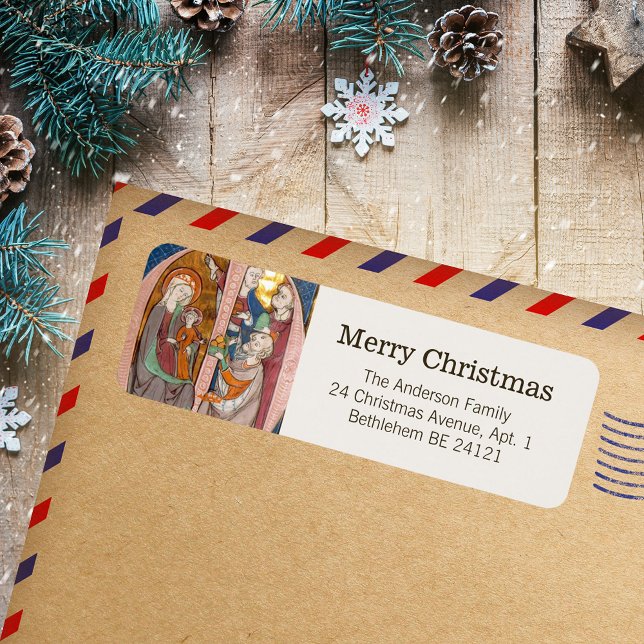 Étiquette Vintage Moyen Age Religieux Catholique Noël (Vintage Medieval Religious Christian Traditional Catholic Christmas Holiday Return Address Labels)
