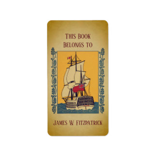 Étiquette Vintage Nautical Sailing Ship Custom Bookplate