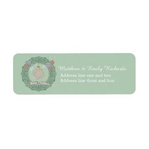 Étiquette Vintage Noël Wreath Personnalisé Vert