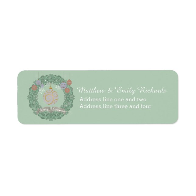 Étiquette Vintage Noël Wreath Personnalisé Vert (Devant)