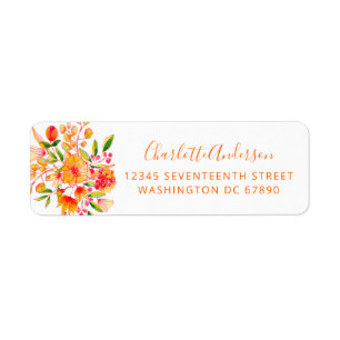 Étiquette Vintage Orange Watercolor Flowers Adresse de retou