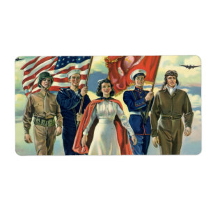 Étiquette Vintage Patriotique, Fiers Héros du personnel mili