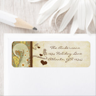 Étiquette Vintage Peacock Jaune Peachy Coral Tons Terre