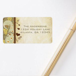 Étiquette Vintage Peacock Yellow Coral Musical Notes