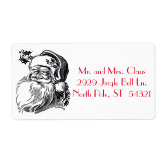 Étiquette Vintage Père Noël noir blanc rouge Noël