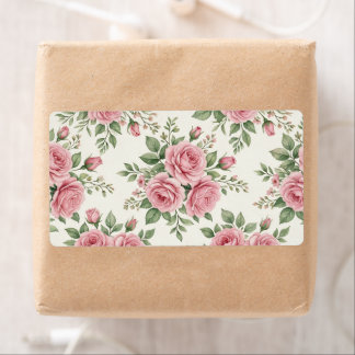 Étiquette Vintage Pink Watercolor Roses Floral Seamless