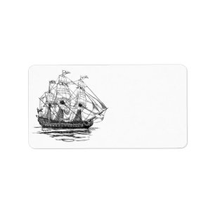 Étiquette Vintage Pirates Galleon, croquis d'un navire à 74 