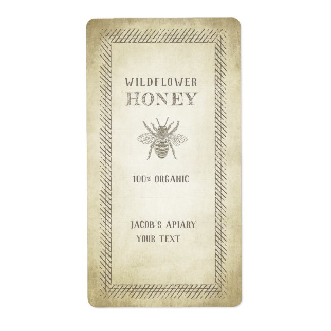 Étiquette Vintage pot de miel d'abeille rustique (Devant)