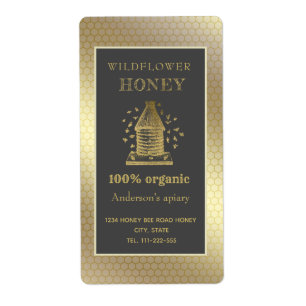 Étiquette Vintage pot de miel de ruche d'or rustique