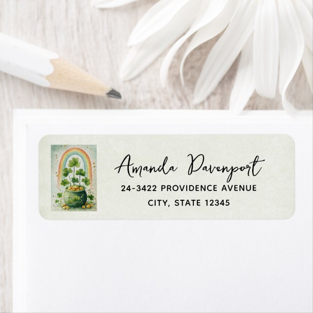 Étiquette Vintage Pot of Gold and Rainbow Address (En situation)