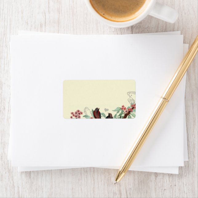 Étiquette Vintage Red Birds Pink Flower Branch Adresse (En situation)