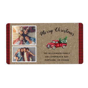 Étiquette Vintage Red Truck 2 Photo Livraison de Noël