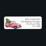 Étiquette Vintage Red Truck Christmas Tree Adresse de retour<br><div class="desc">Étiquettes de adresse de Noël avec aquarelle vintage camion de Noël rouge,  chargé d'arbre de Noël et de lumières. Le modèle est prêt pour vous à personnaliser les autocollants avec votre nom et adresse.</div>