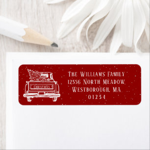 Étiquette Vintage Red White Truck Christmas Adresse de retou