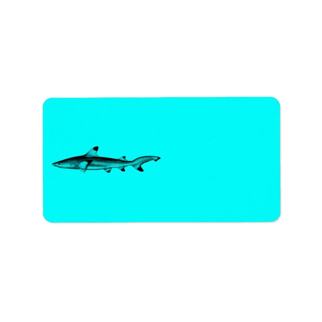 Étiquette Vintage Reef Shark Illustration Neon Teal Blue (Devant)