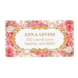 Étiquette Vintage rose floral romantique cadre or