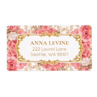 Étiquette Vintage rose floral romantique cadre or