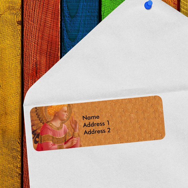 Étiquette Vintage rose Golden Christian Angel (Vintage holy Christian angel pink gold dress on golden yellow return address labels.)