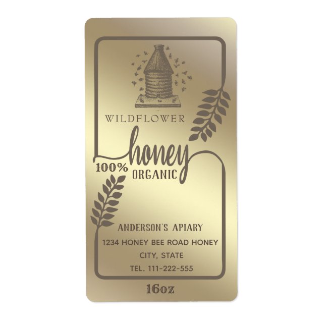 Étiquette Vintage ruche d'or rustique miel (Devant)