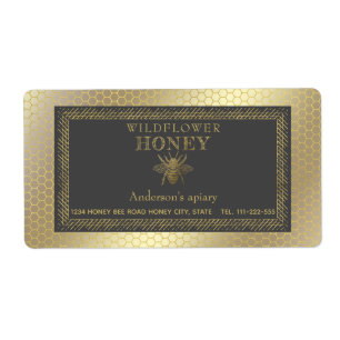 Étiquette Vintage rustic gold bee honey jar