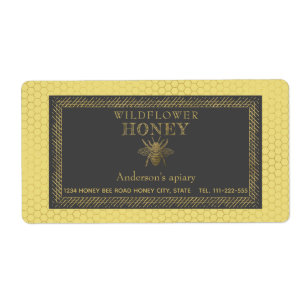 Étiquette Vintage rustic gold bee honey jar
