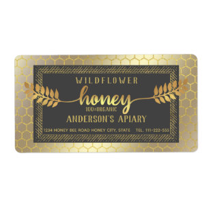 Étiquette Vintage rustic gold calligraphy honey branch jar