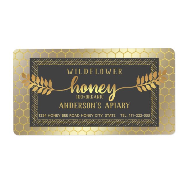 Étiquette Vintage rustic gold calligraphy honey branch  jar (Devant)