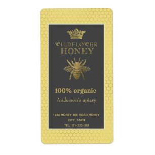Étiquette Vintage rustic gold crown queen bee honey jar