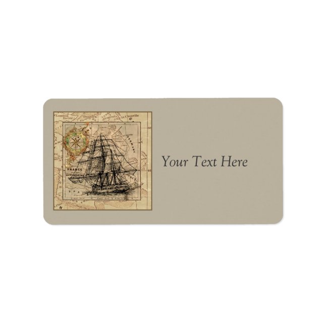 Étiquette Vintage Ship And Map Label (Devant)