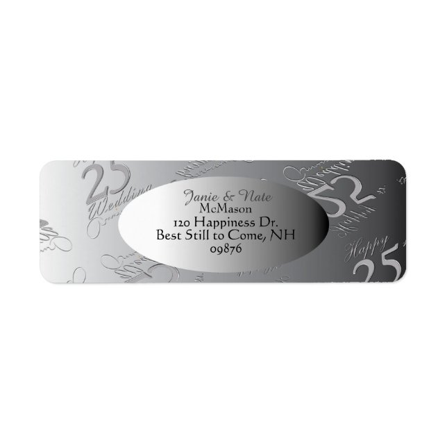 Étiquette Vintage Silvery 25e anniversaire Mariage" (Devant)