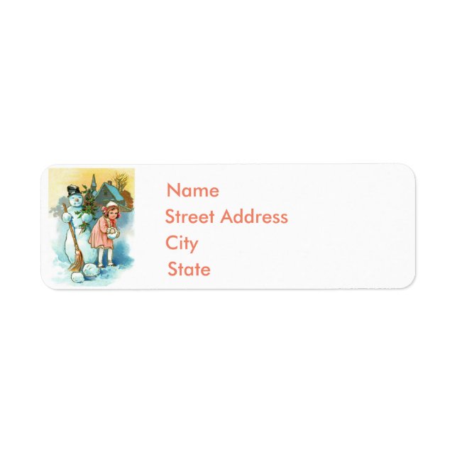 Étiquette Vintage Snowman & Girl (Devant)