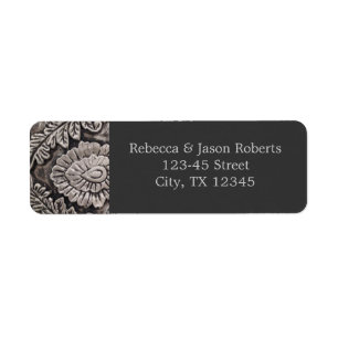 Étiquette vintage steampunk grey metallic swirls damask