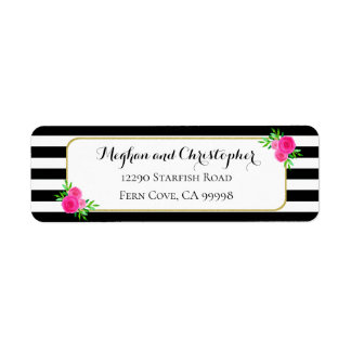 Étiquette Vintage Stripes rose Floral Mariage Adresse de ret