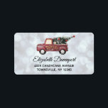 Étiquette Vintage Toy Truck Merry Christmas<br><div class="desc">Address labels with a cute Christmas design. Image is a cute little toy truck with Merry Christmas hand painted on the side in gold lettering. Carrying a decorated Christmas tree in the back. The top half of the background is a silver bokeh pattern.</div>