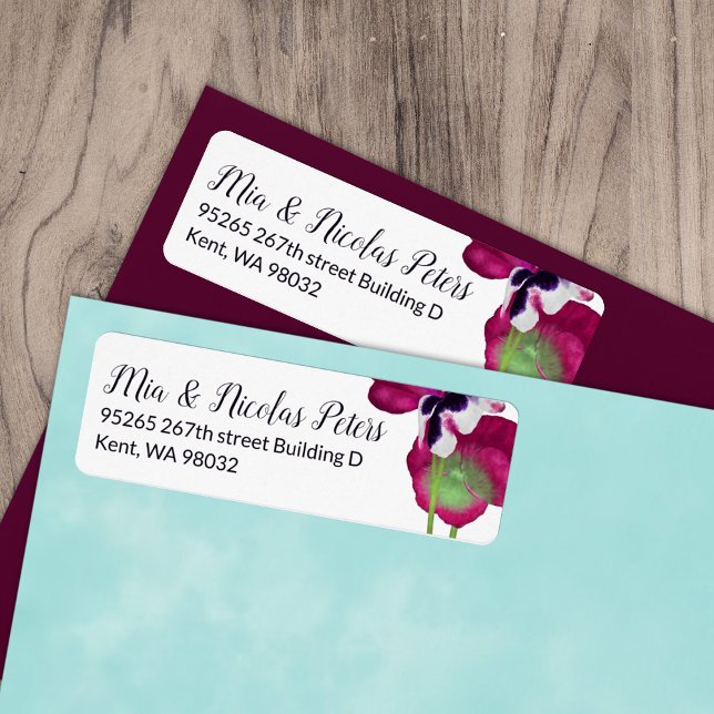 Étiquette Violet, Berry Pansy Mariage Adresse (magenta pink berry violet pansies flowers wedding invitation address label, mailing return address)