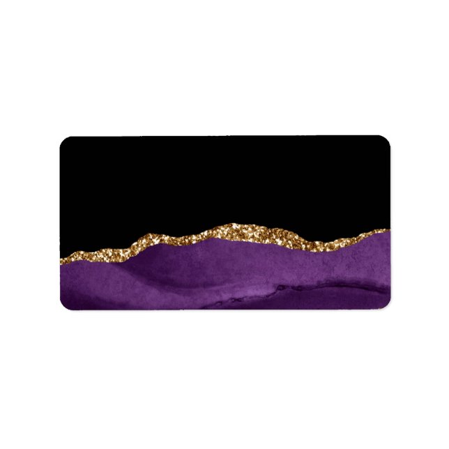 Étiquette Violet Black Marble Agate Glam Golden Glitter (Devant)