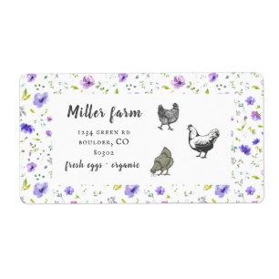 Étiquette violet jardin floral rustique script oeuf carton l