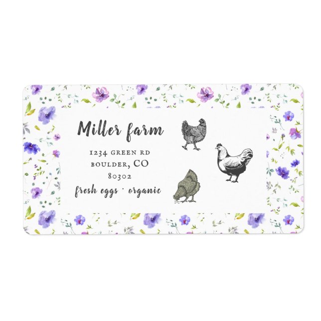 Étiquette violet jardin floral rustique script oeuf carton l (Devant)