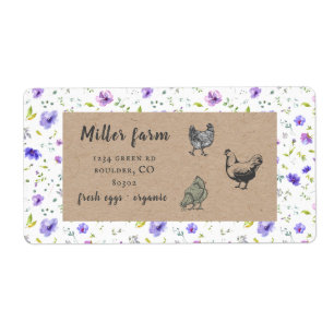 Étiquette violet jardin floral rustique script oeuf carton l