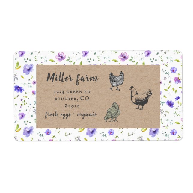 Étiquette violet jardin floral rustique script oeuf carton l (Devant)